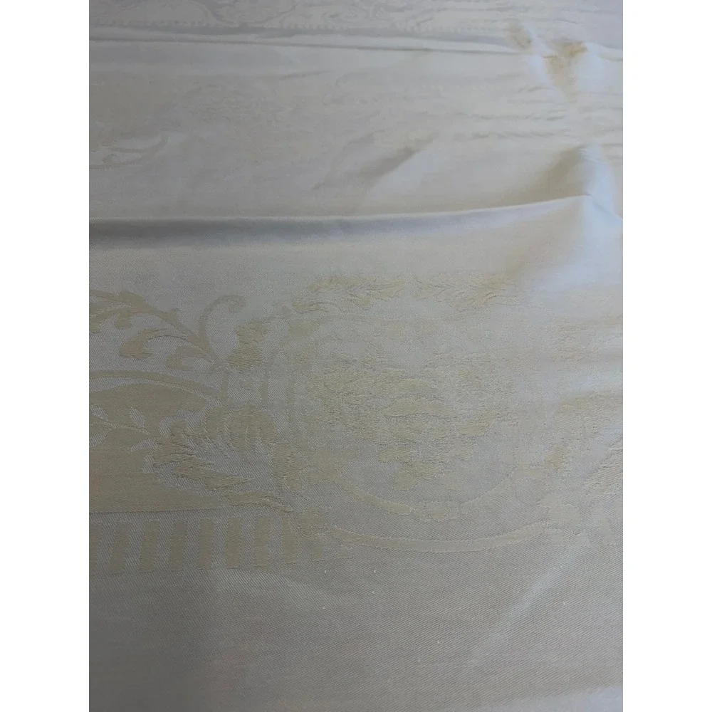 VTG Butter Yellow Damask Floral Rectangular Tablecloth 94x56 & 12 Napkins 14x14
